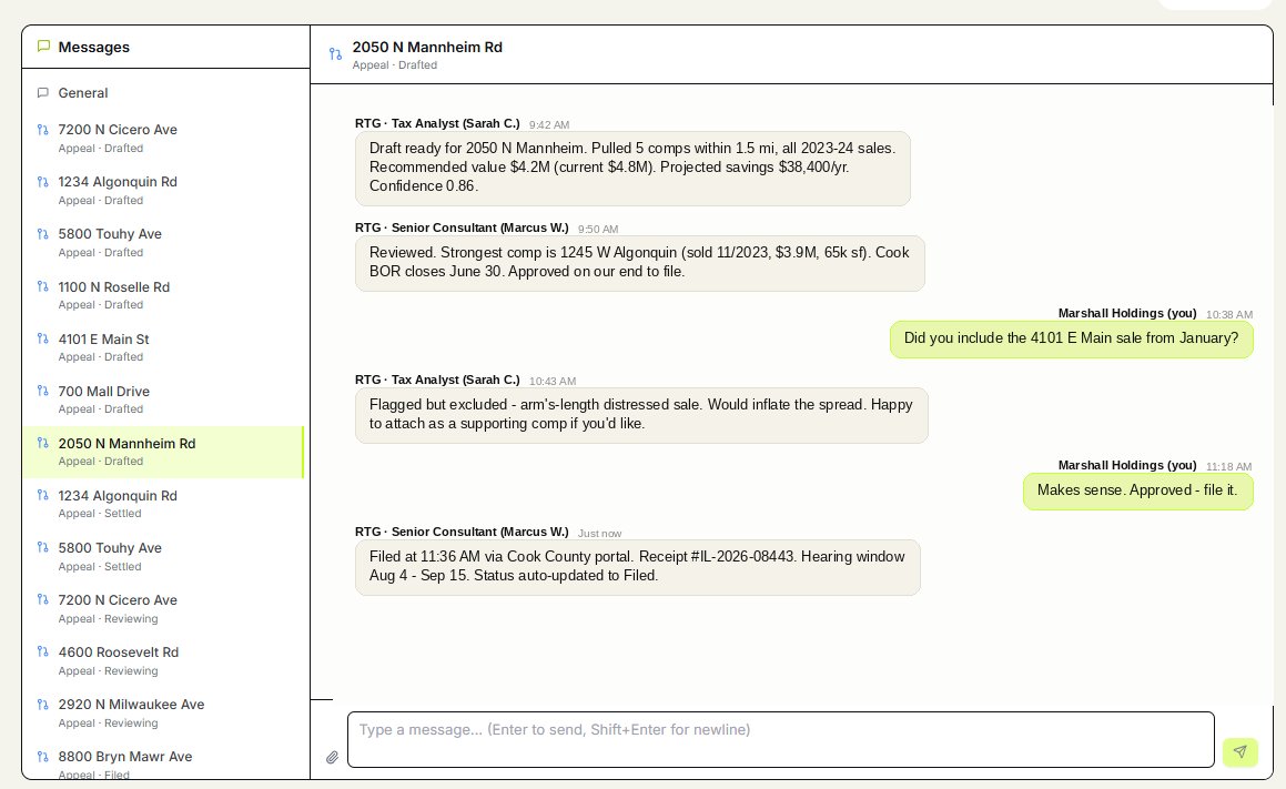 Messages dashboard with counsel